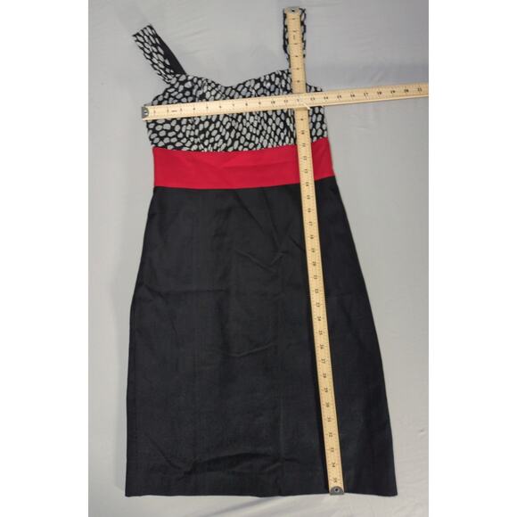 Ann Taylor Silk Cotton Colorblock Sheath Dress Black Red Polka Dot 0 - Picture 6 of 13